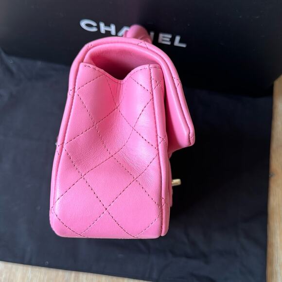 CHANEL 23P Pink Mini Flap Bag Top Handle Gold Hardware NWT RARE - Picture 7 of 11